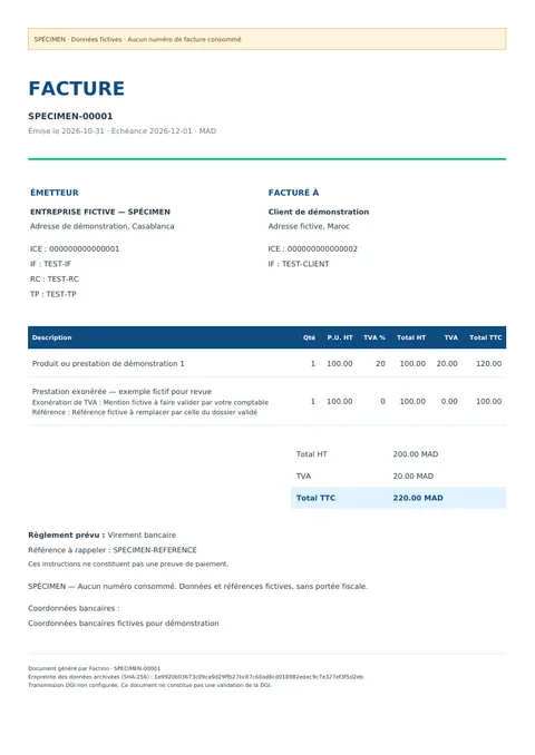 Exemple fictif de facture PDF, style Classique