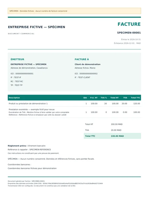 Exemple fictif de facture PDF, style Comptoir