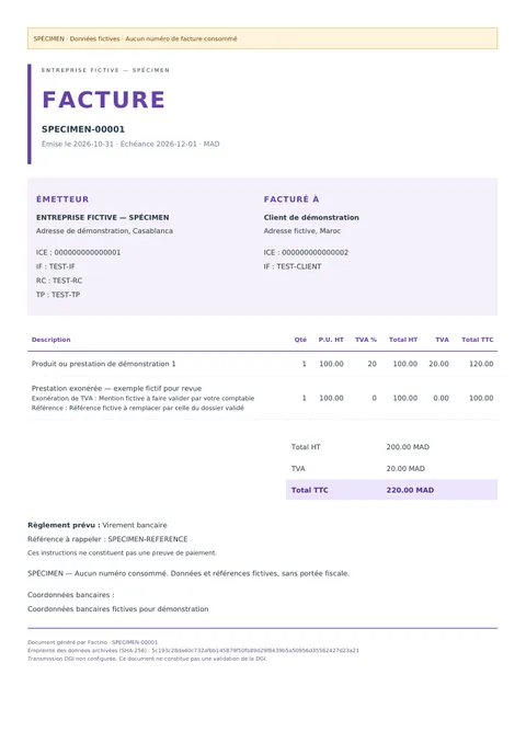 Exemple fictif de facture PDF, style Studio